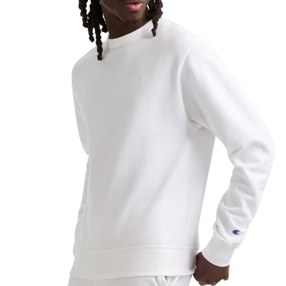 Champion White Powerblend Fleece Classic Sweatshirt Streetwear Atheleisure S